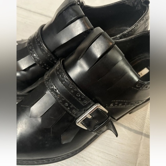Zara Basics Black Fringe Kilted patent Leather shoes Loafers Clog Woman’s 38 7 - Picture 7 of 13